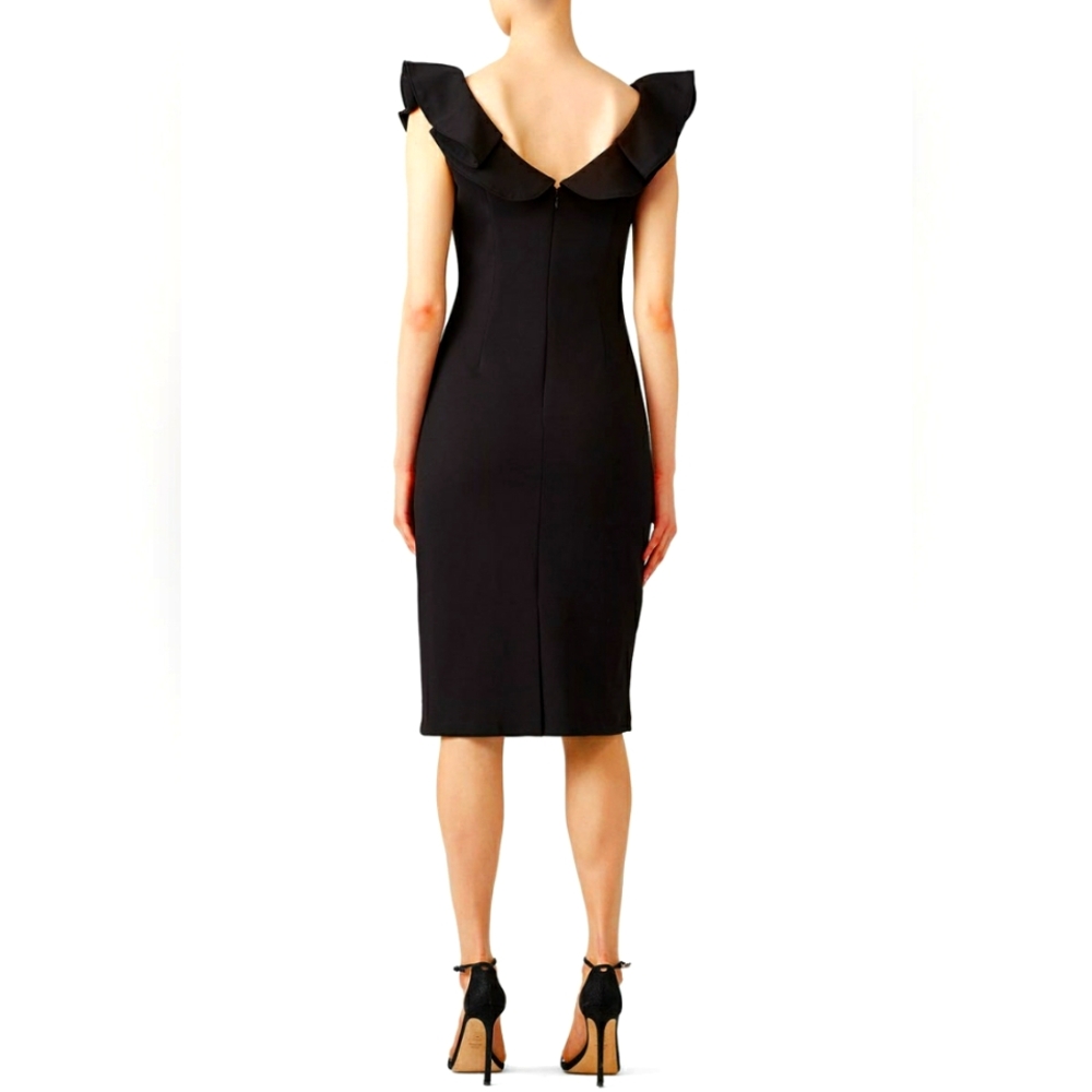 JS Collection Black Ruffle Neck Sheath Sz 12 - Picture 5 of 5